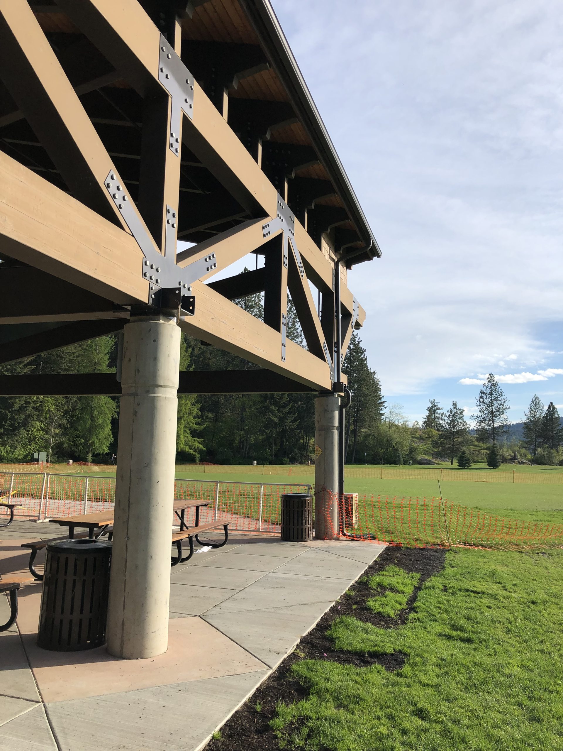 Heavy timber structure exterior patio